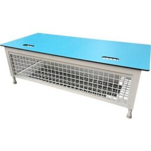 Coffre-banc aluminium plateau strat compact sur pieds 155x70x47cm
