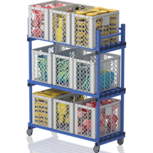 Etagère mobile sur roulettes pour 9 bacs 1380 x 600 x 1770 mm